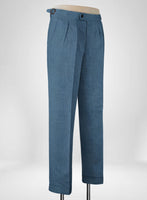 Indigo Blue Pure Linen Highland Trousers - StudioSuits
