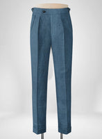 Indigo Blue Pure Linen Highland Trousers - StudioSuits