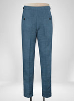 Indigo Blue Pure Linen Highland Trousers - StudioSuits