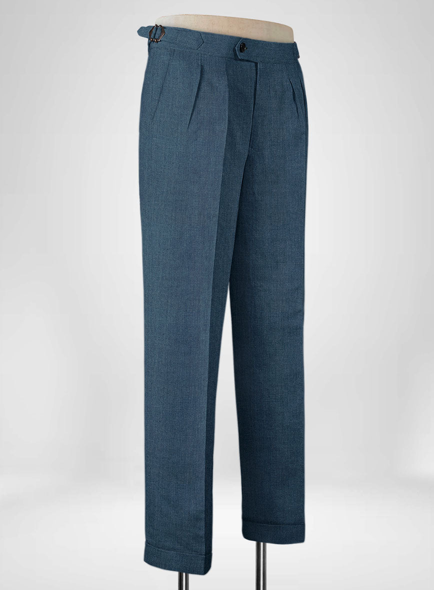 Indigo Blue Linen Highland Trousers - StudioSuits