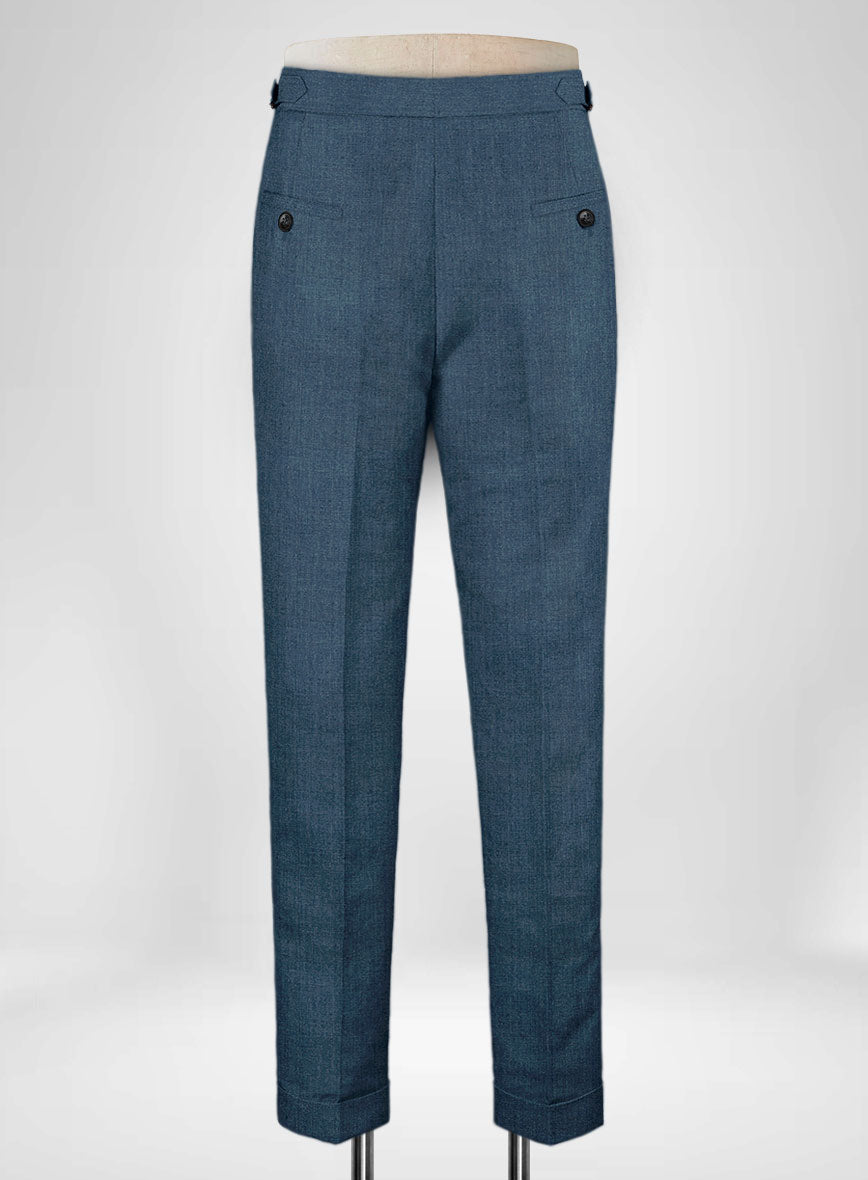 Indigo Blue Linen Highland Trousers - StudioSuits