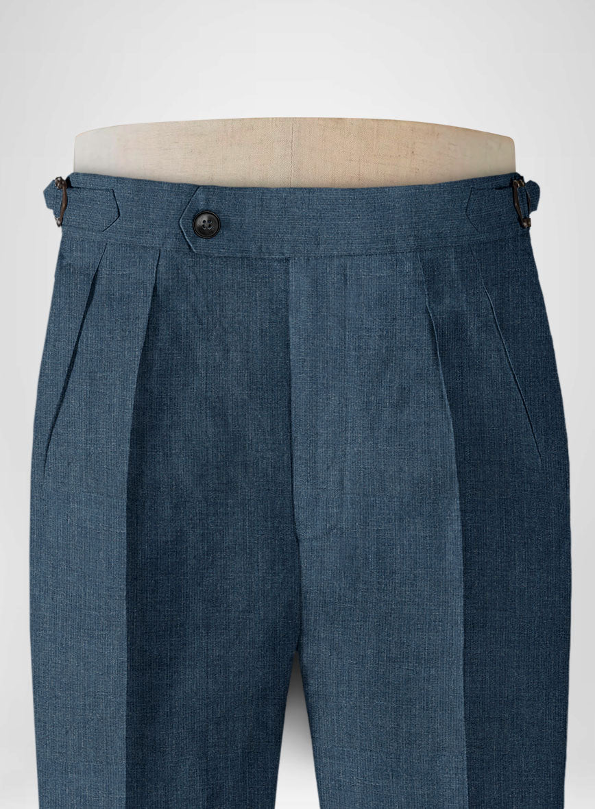 Indigo Blue Linen Highland Trousers - StudioSuits