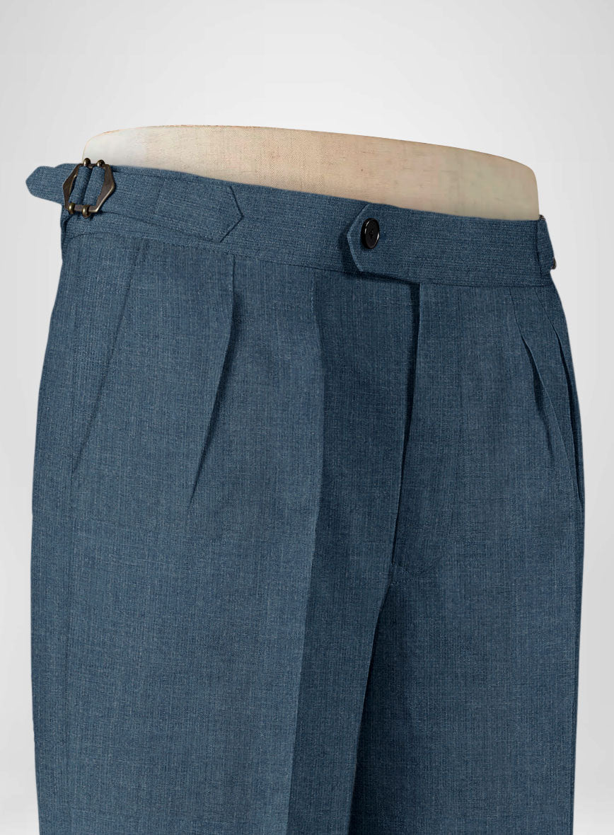 Indigo Blue Linen Highland Trousers - StudioSuits