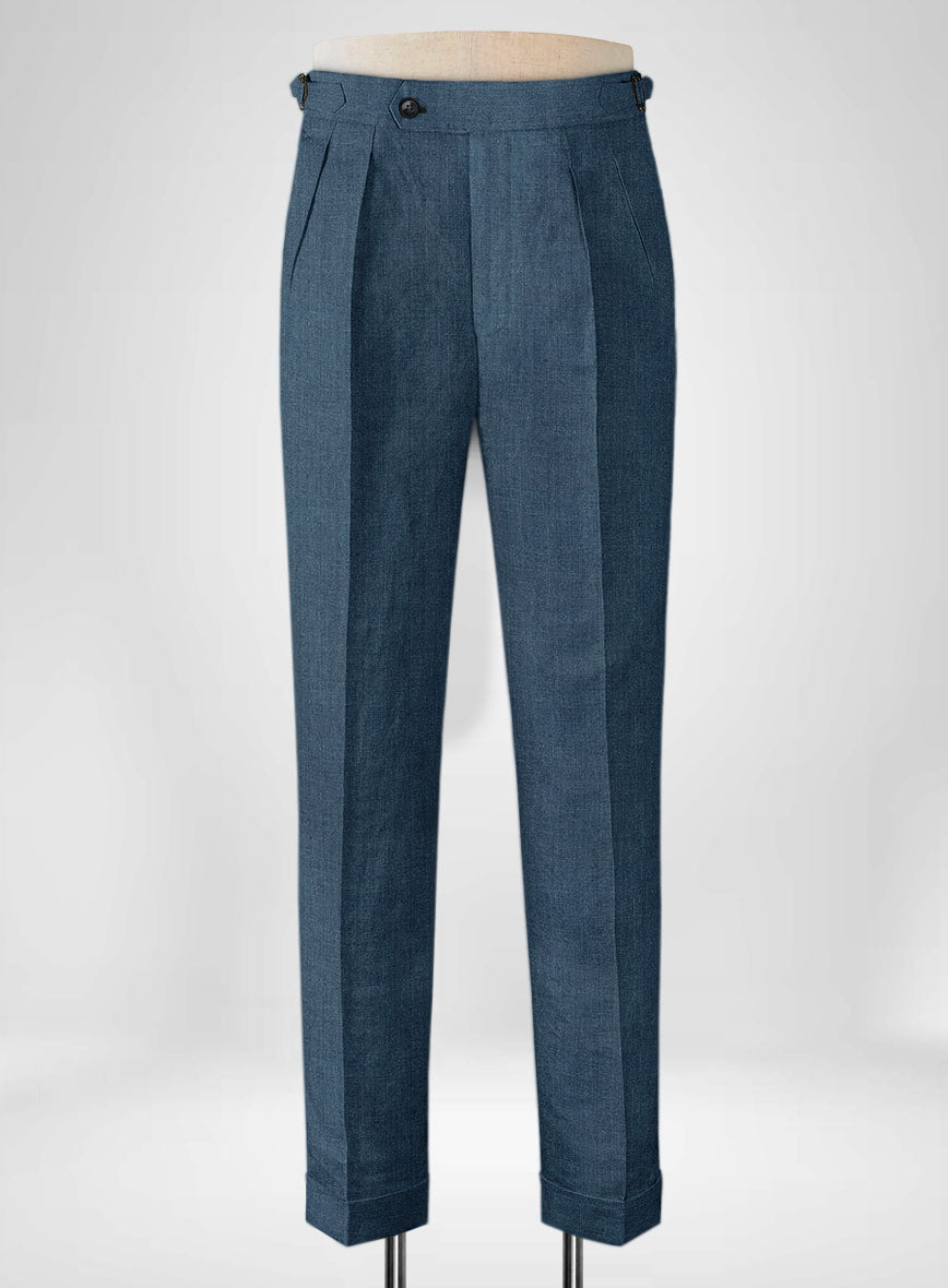 Indigo Blue Linen Highland Trousers - StudioSuits