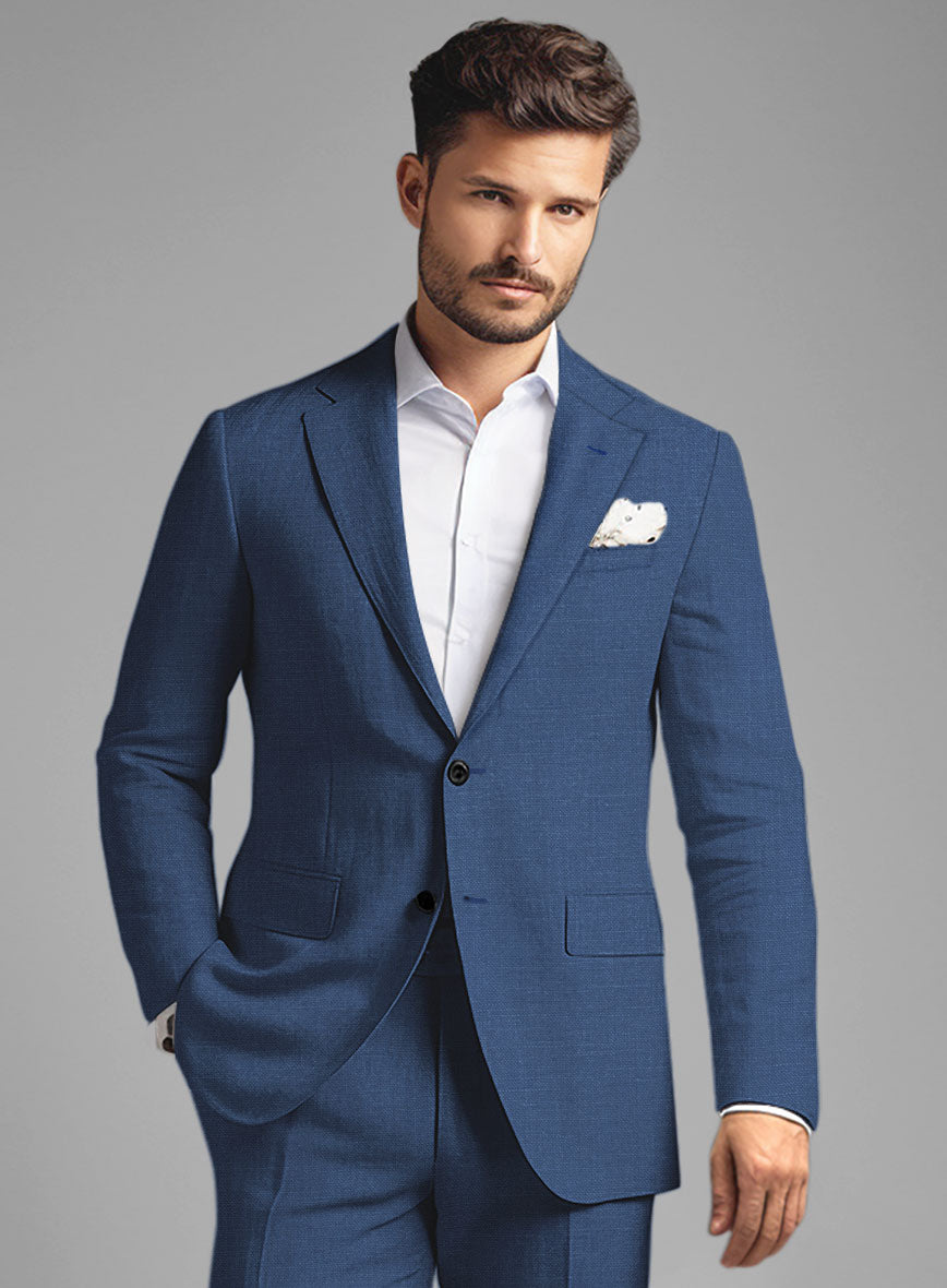 Indigo Mid Blue Pure Linen Suit - StudioSuits