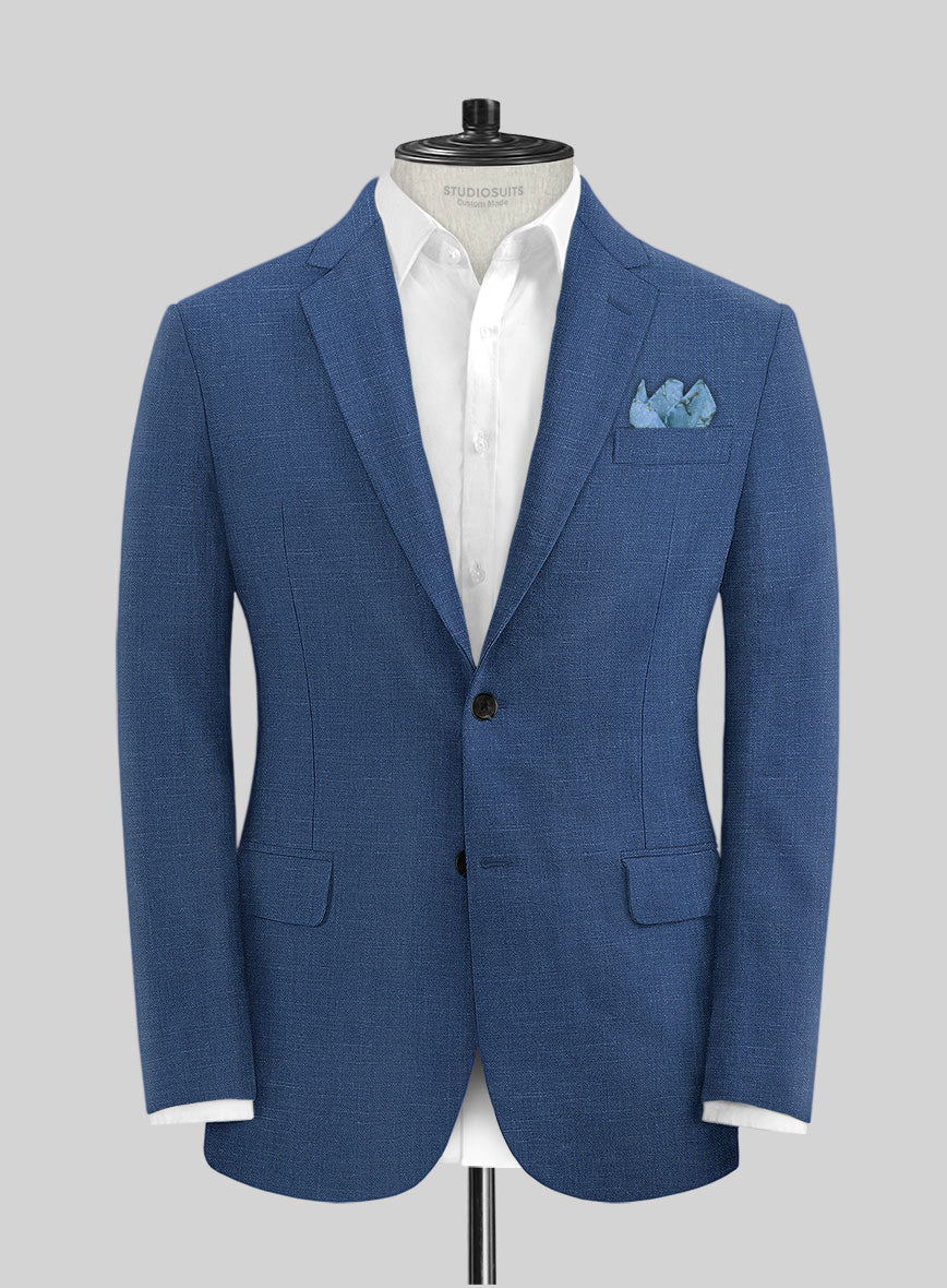Indigo Mid Blue Pure Linen Suit - StudioSuits