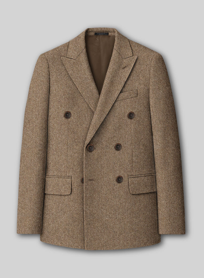 Irish Brown Herringbone Tweed Double Breasted Suit - StudioSuits