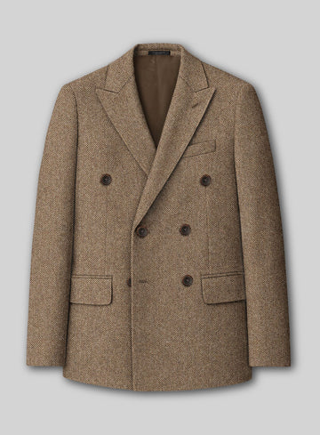 Irish Brown Herringbone Tweed Double Breasted Suit - StudioSuits