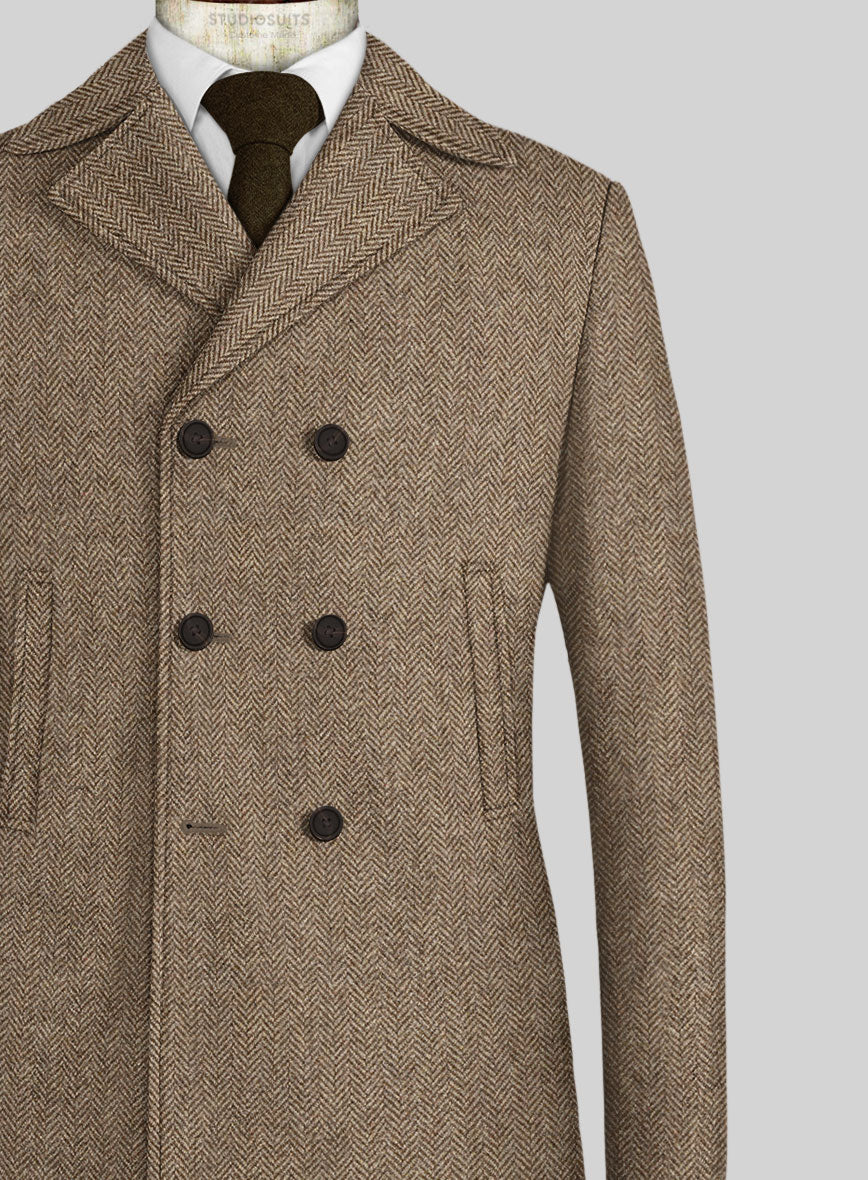 Irish Brown Herringbone Tweed Pea Coat – StudioSuits