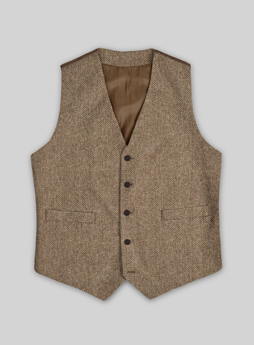 Irish Brown Herringbone Tweed Waist Coat - StudioSuits