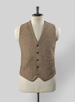 Irish Brown Herringbone Tweed Waist Coat - StudioSuits