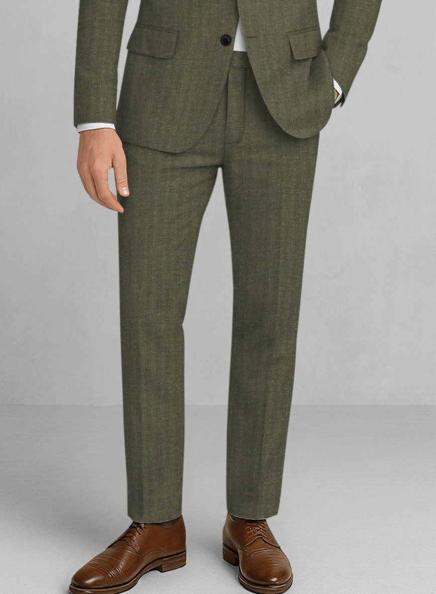 Italian Linen Olivano Herringbone Pants - StudioSuits