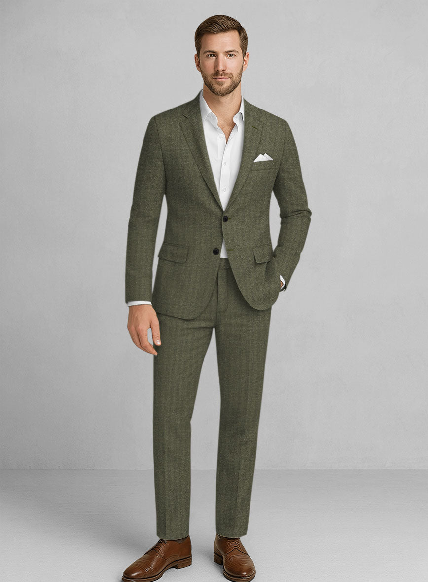 Italian Linen Olivano Herringbone Suit - StudioSuits