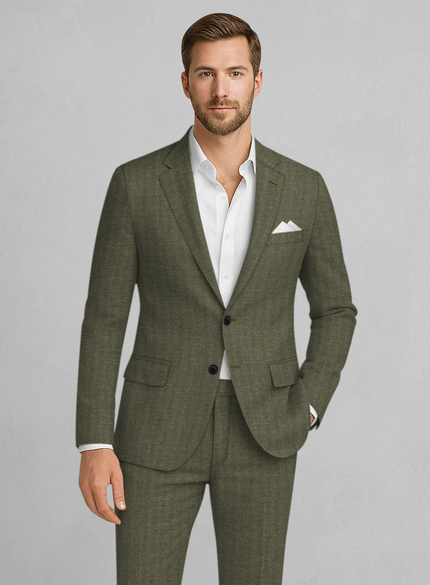 Italian Linen Olivano Herringbone Suit - StudioSuits