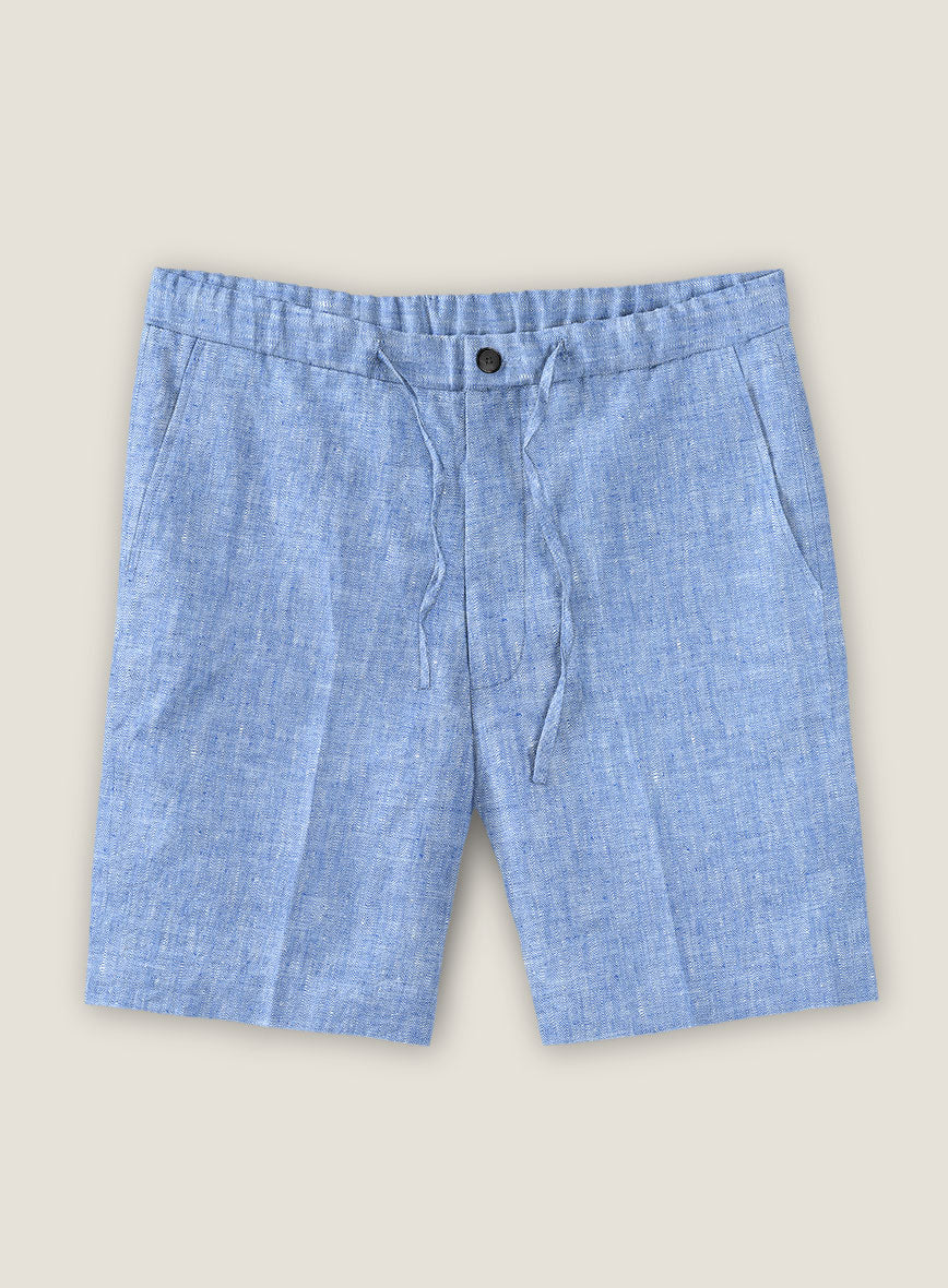 Italian Nile Blue Linen Shorts - StudioSuits