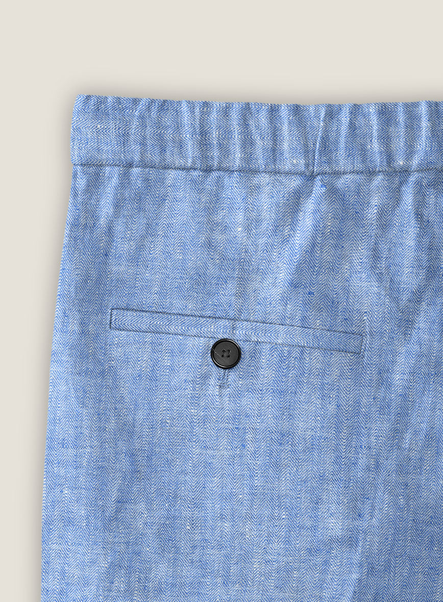 Italian Nile Blue Linen Shorts - StudioSuits