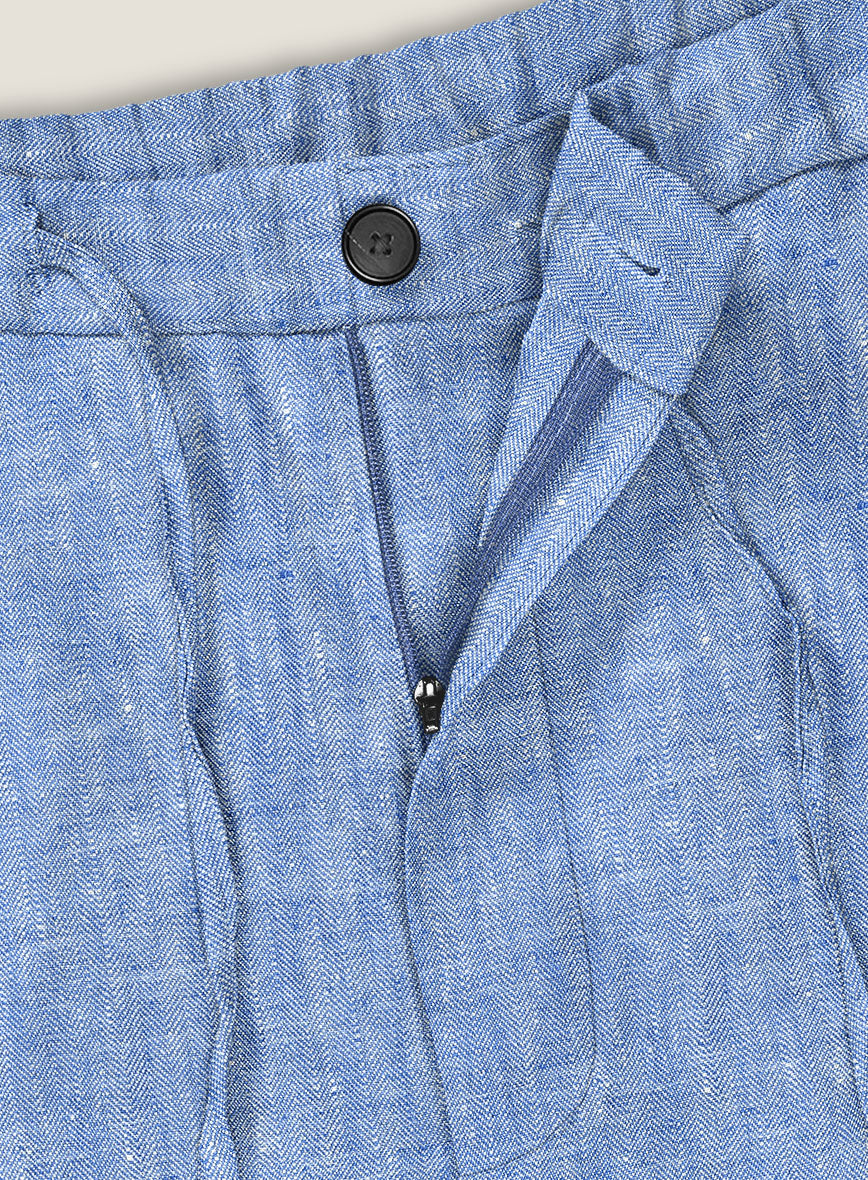 Italian Nile Blue Linen Shorts - StudioSuits