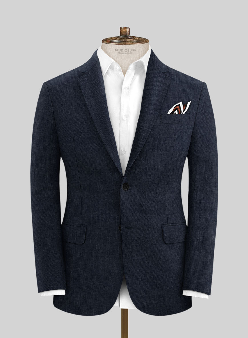 Italian Prato Navy Linen Jacket - StudioSuits
