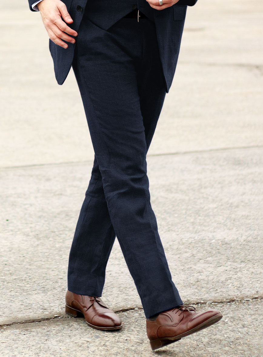 Italian Prato Navy Linen Pants - StudioSuits