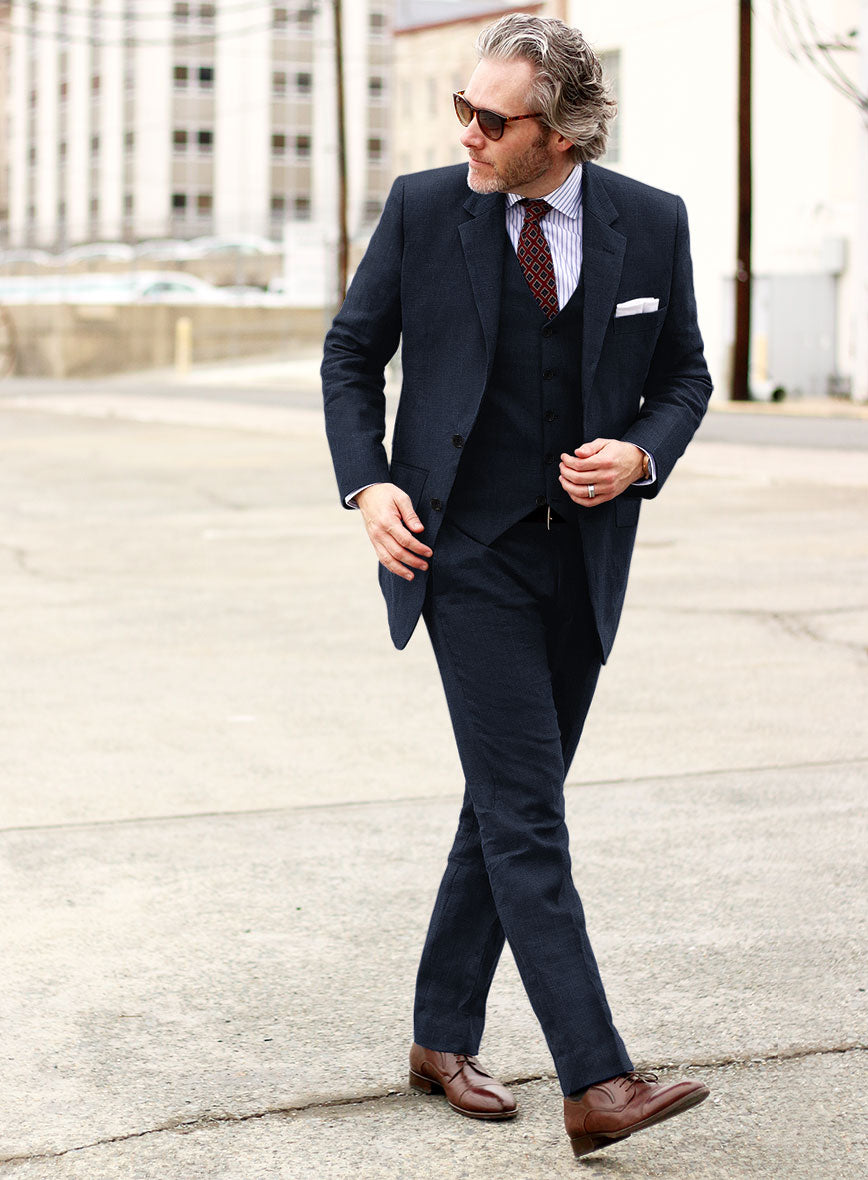Italian Prato Navy Linen Suit - StudioSuits