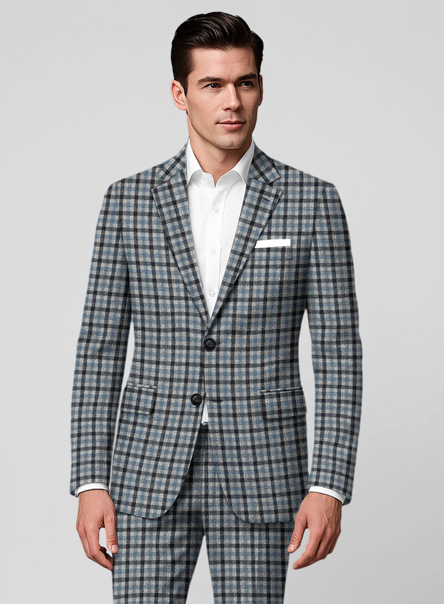 Italian Frostblue Check Tweed Jacket - StudioSuits