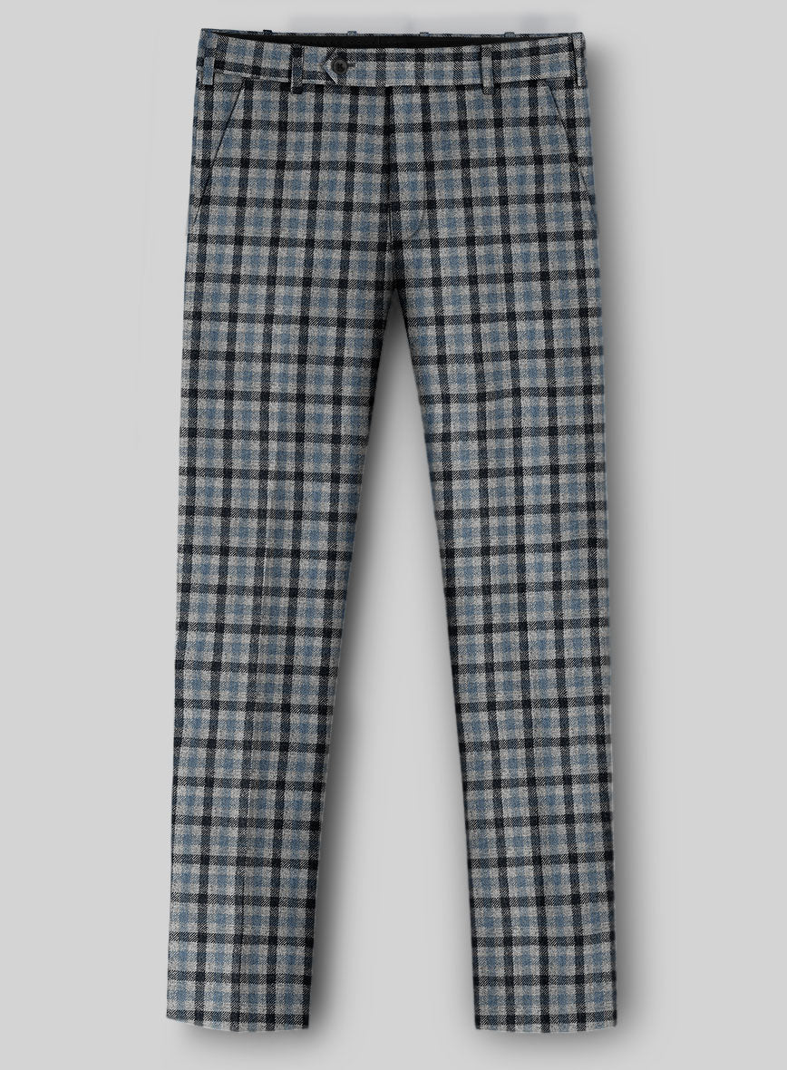 Italian Frostblue Check Tweed Pants - StudioSuits