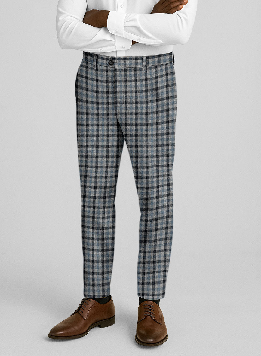 Italian Frostblue Check Tweed Pants - StudioSuits