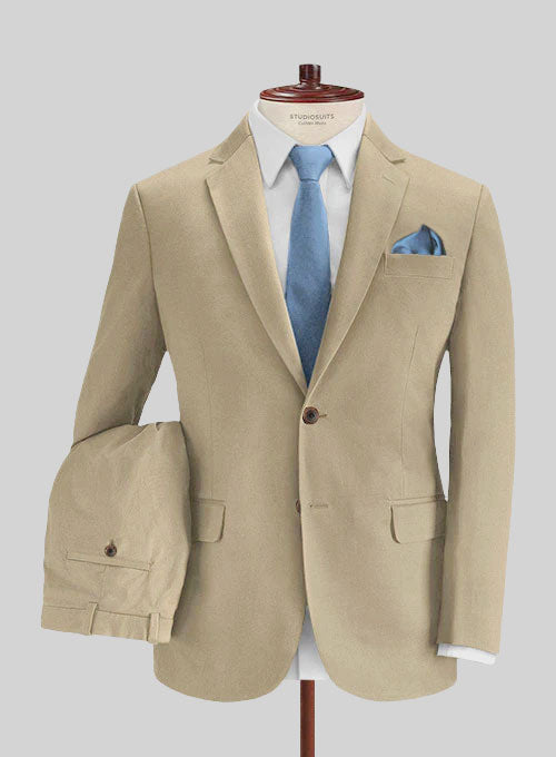 Italian Beige Cotton Stretch Suit - StudioSuits