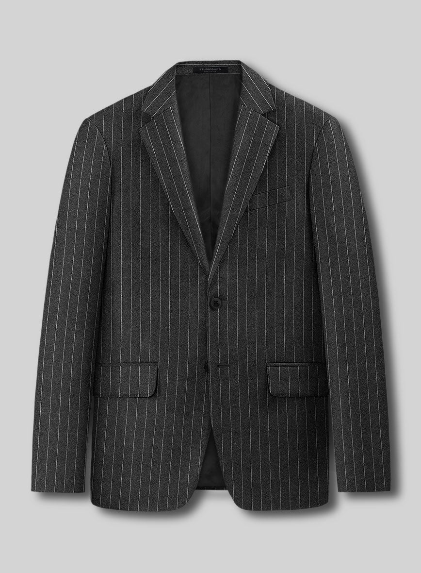 Italian Afito Dark Gray Chalkstripe Flannel Jacket - StudioSuits