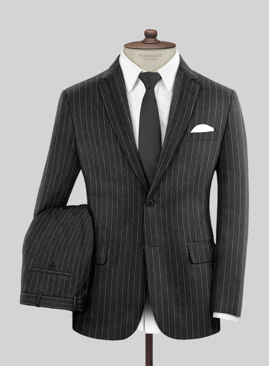 Italian Afito Dark Gray Chalkstripe Flannel Suit - StudioSuits