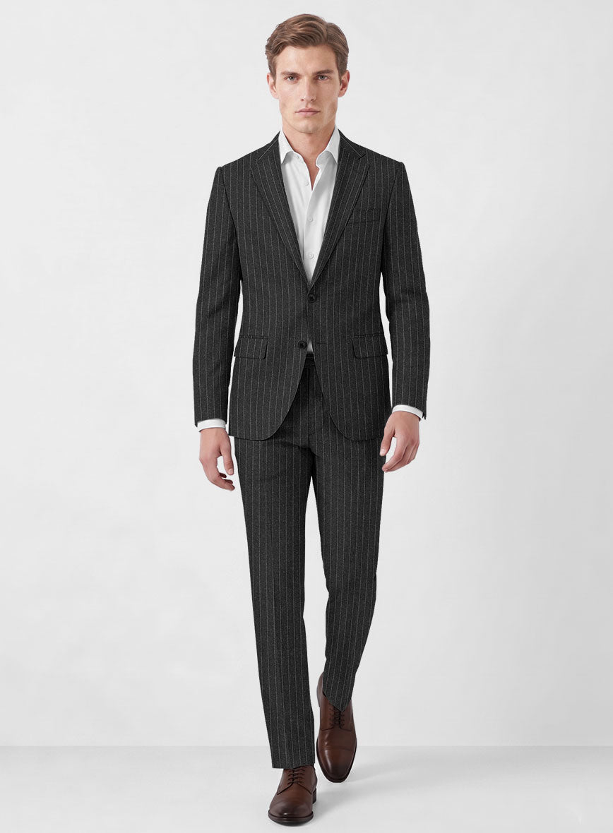 Italian Afito Dark Gray Chalkstripe Flannel Suit - StudioSuits