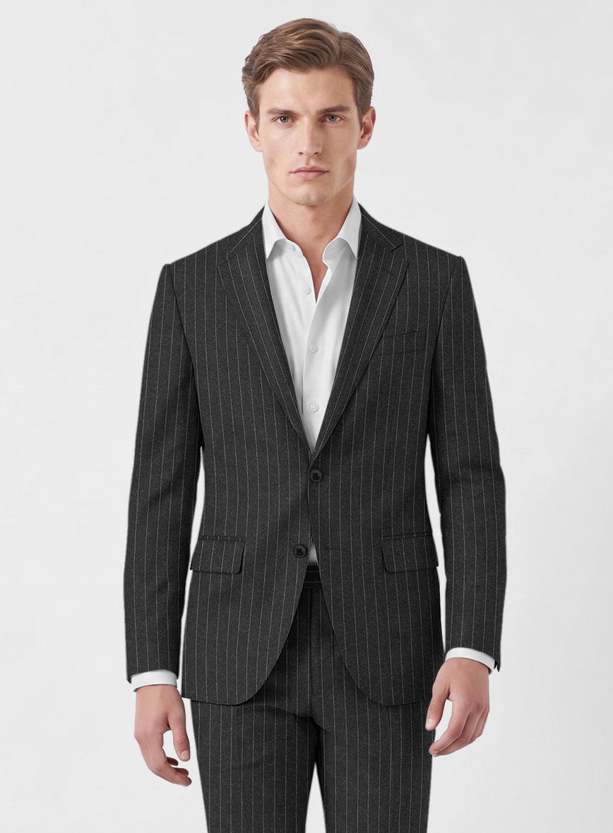 Italian Afito Dark Gray Chalkstripe Flannel Suit - StudioSuits