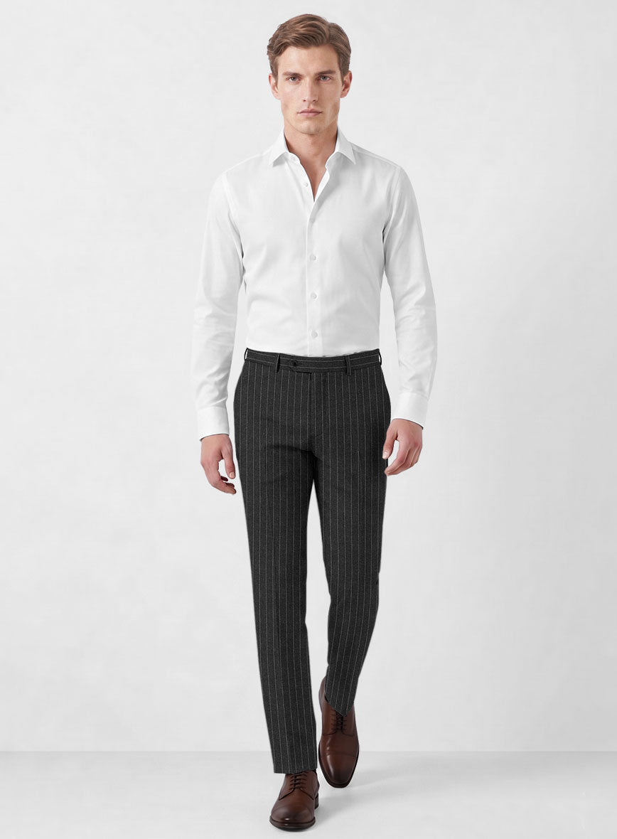 Italian Afito Dark Gray Chalkstripe Flannel Suit - StudioSuits