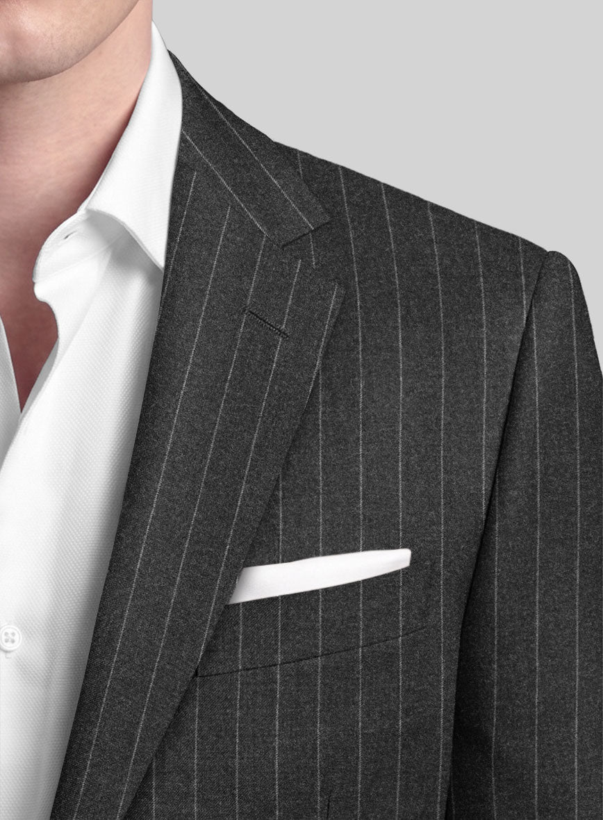 Italian Afito Dark Gray Chalkstripe Flannel Suit - StudioSuits