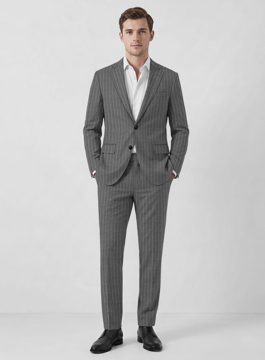 Italian Afito Gray Chalkstripe Flannel Suit - StudioSuits