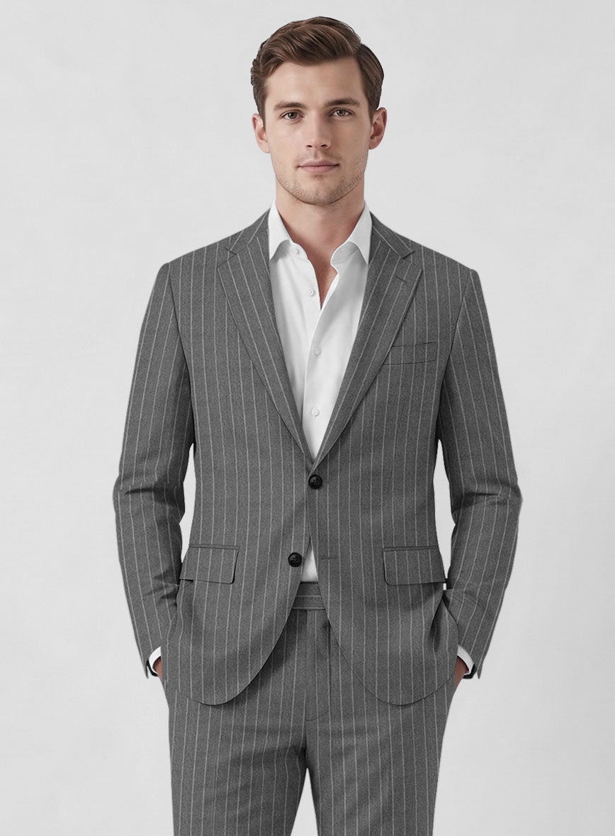 Italian Afito Gray Chalkstripe Flannel Suit - StudioSuits