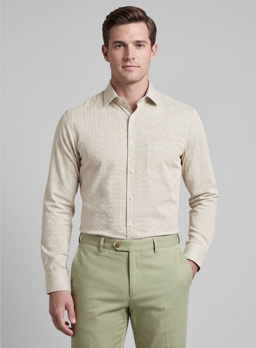 Italian Beige Herringbone Shirt - StudioSuits
