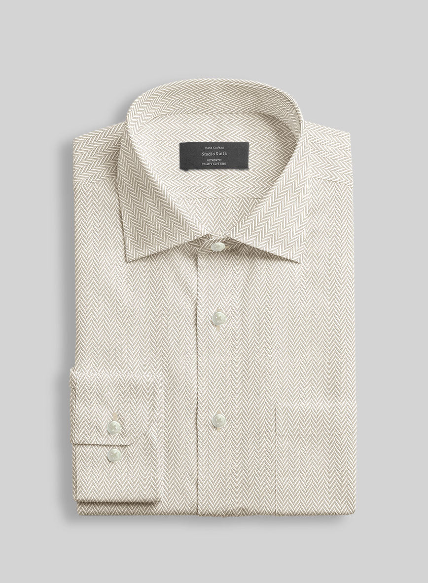 Italian Beige Herringbone Shirt - StudioSuits