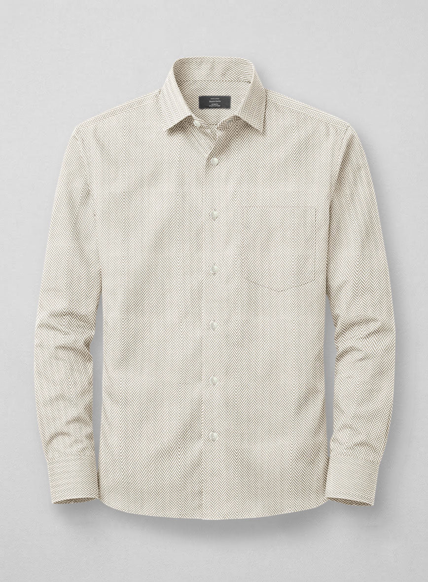Italian Beige Herringbone Shirt - StudioSuits