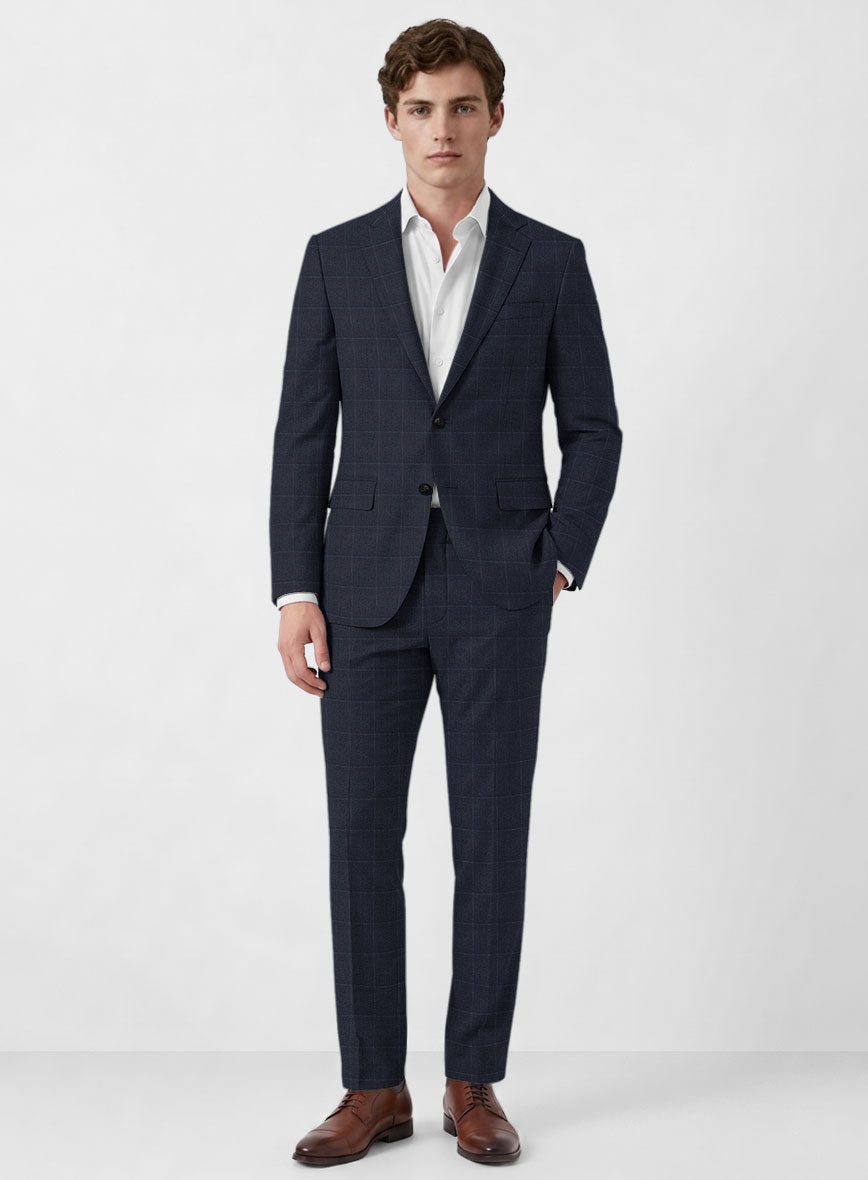Italian Balca Blue Windowpane Flannel Suit - StudioSuits