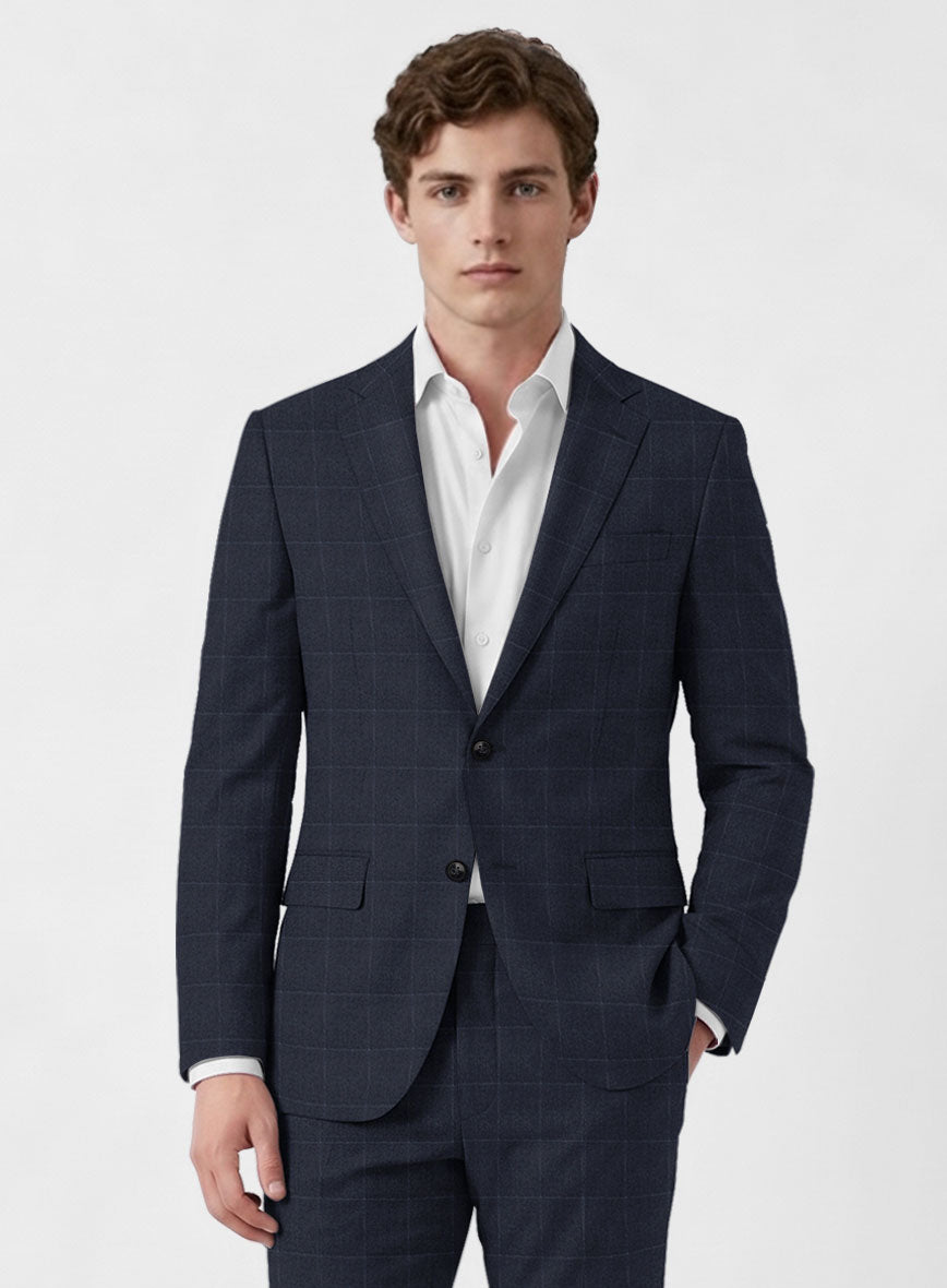 Italian Balca Blue Windowpane Flannel Suit - StudioSuits