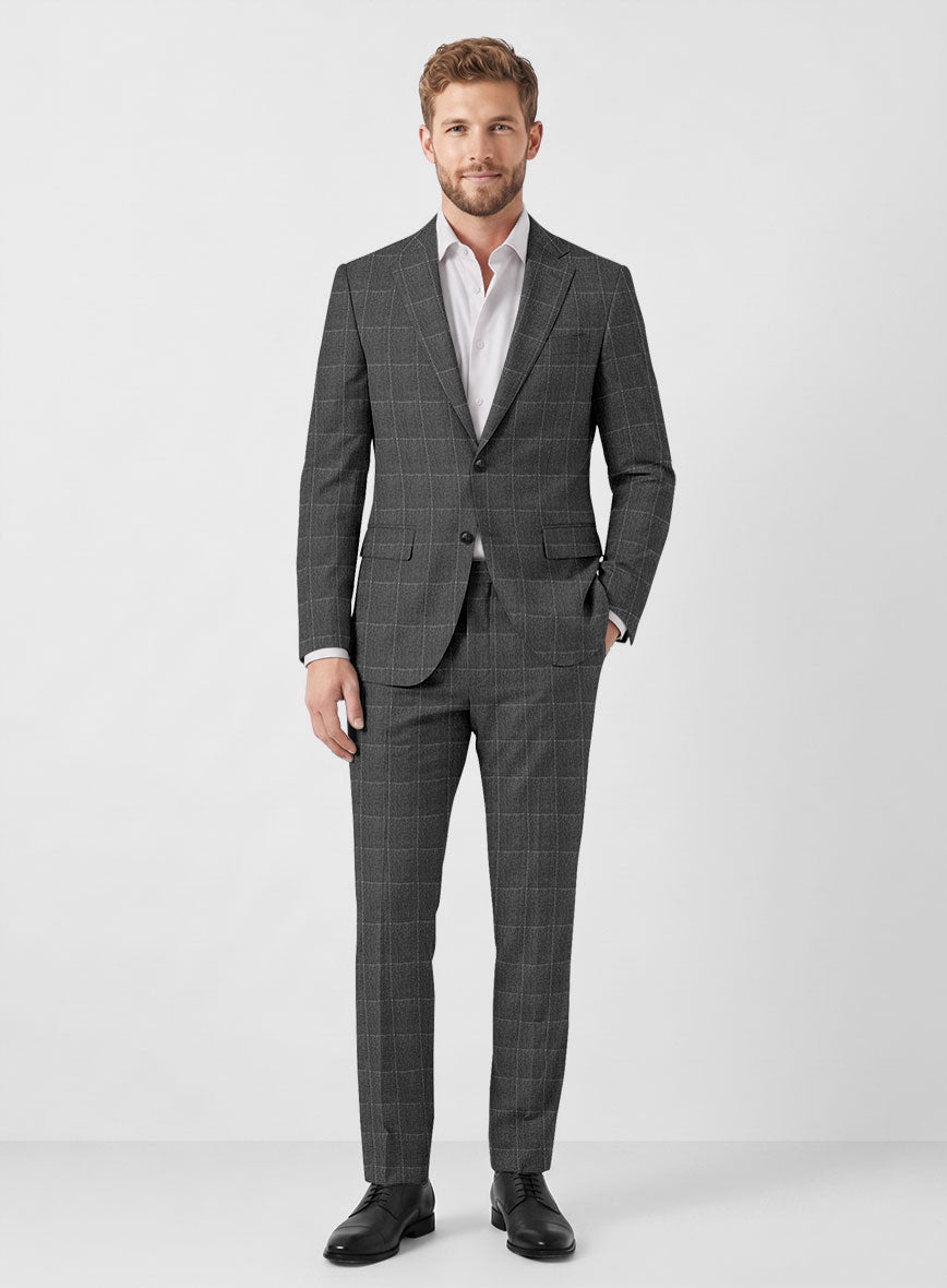 Italian Balca Gray Windowpane Flannel Suit - StudioSuits