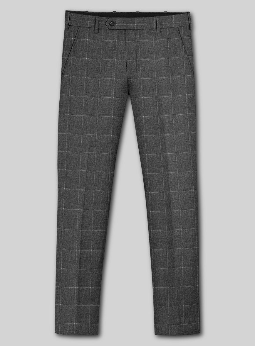 Italian Balca Gray Windowpane Flannel Pants - StudioSuits