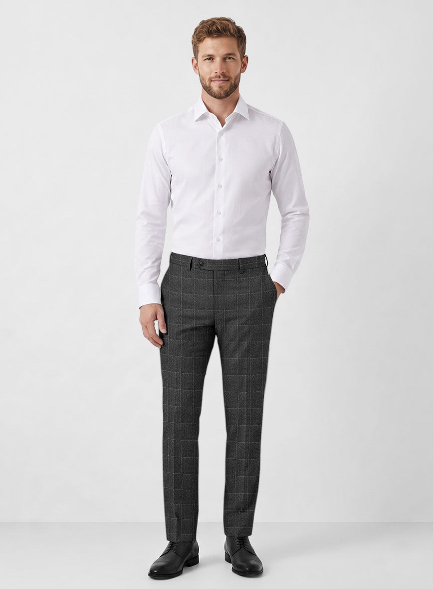 Italian Balca Gray Windowpane Flannel Pants - StudioSuits