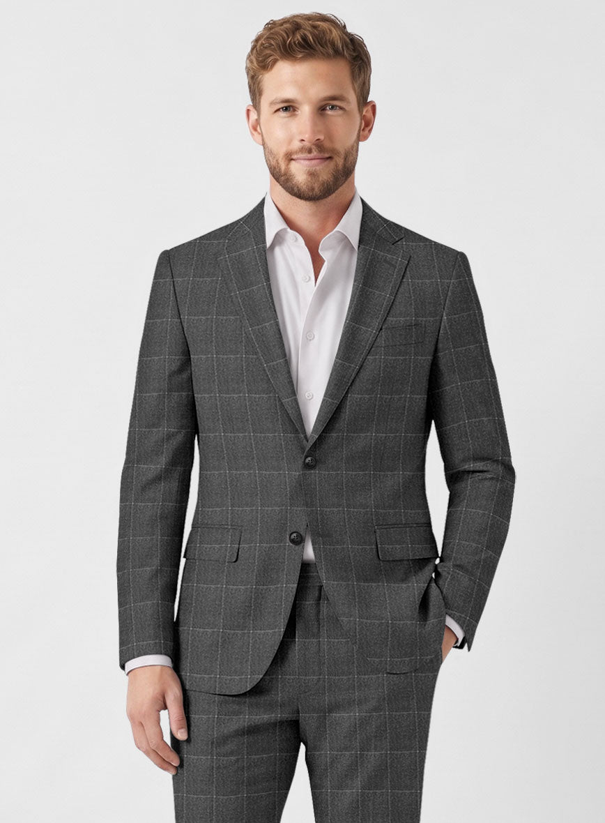 Italian Balca Gray Windowpane Flannel Suit - StudioSuits