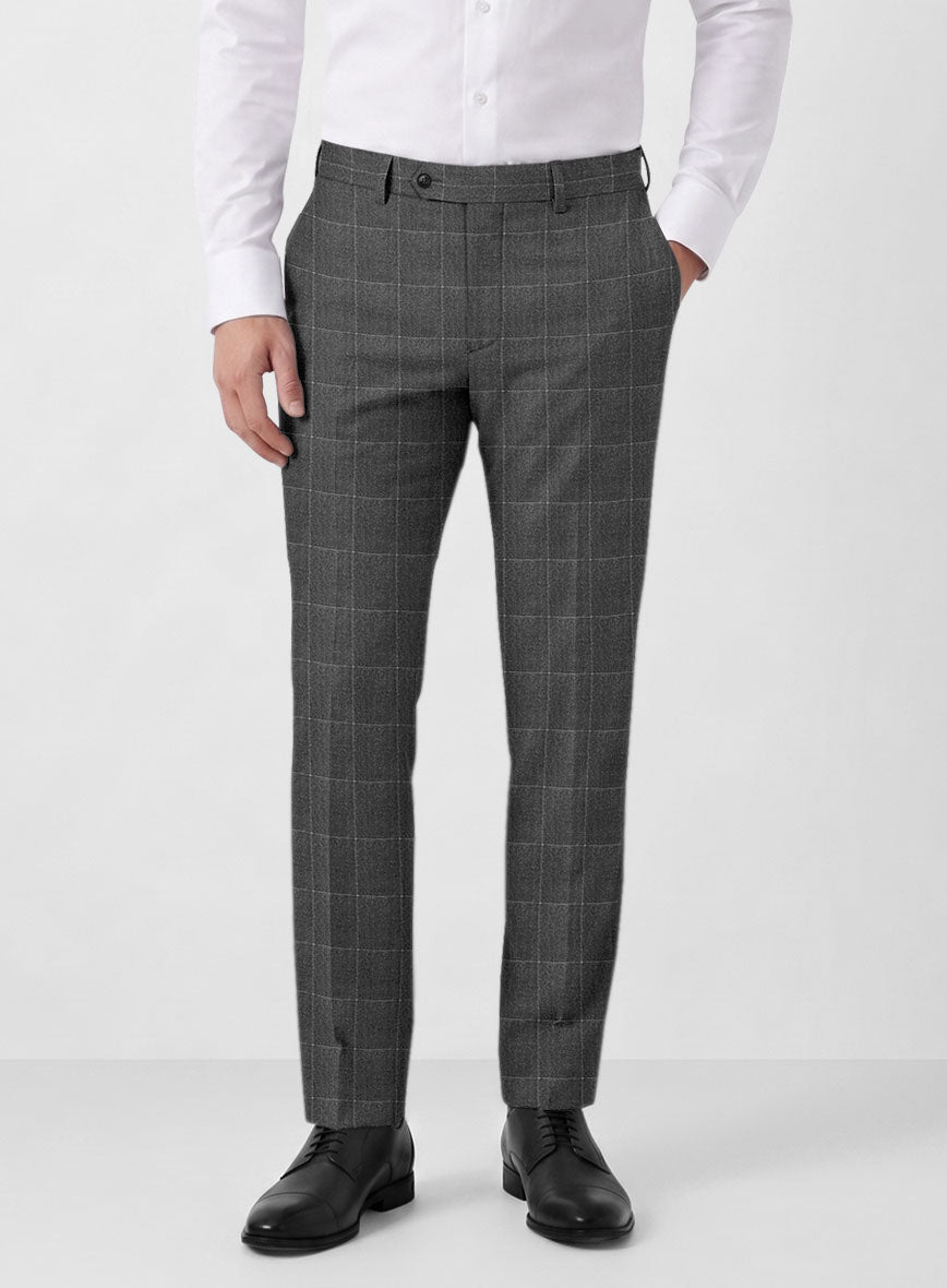 Italian Balca Gray Windowpane Flannel Suit - StudioSuits