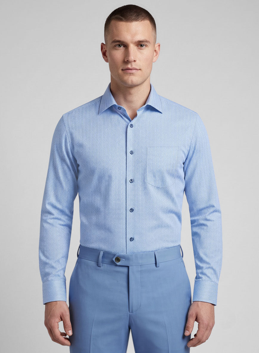 Italian Blue Herringbone Shirt - StudioSuits