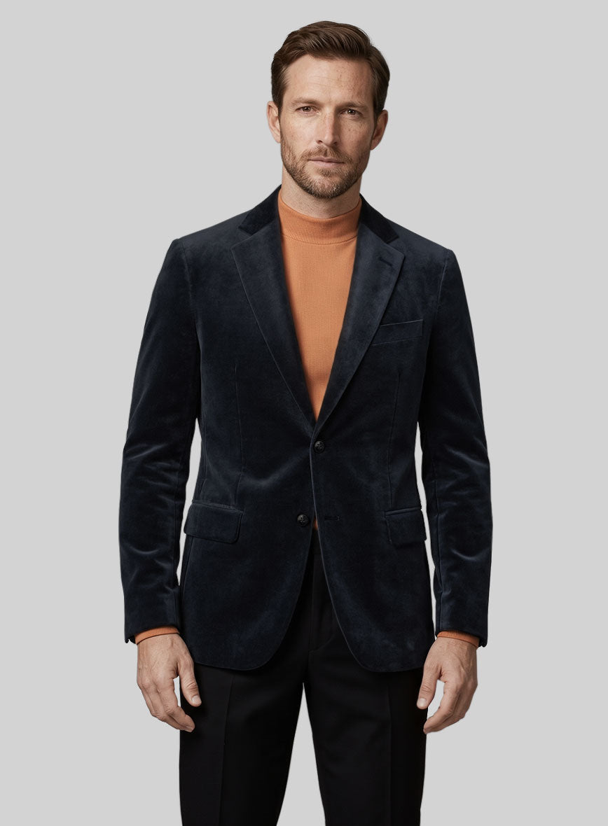 Italian Blue Velvet Touch Jacket - StudioSuits