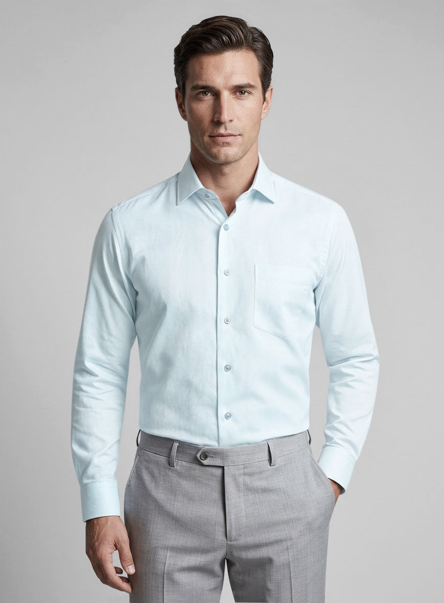 Italian Blue Wide Herringbone Shirt - StudioSuits