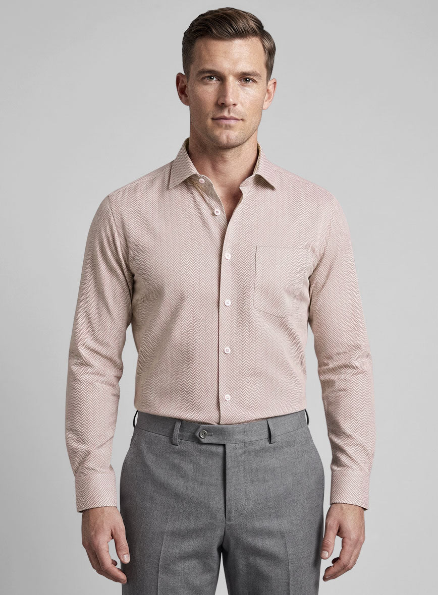 Italian Brown Herringbone Shirt - StudioSuits